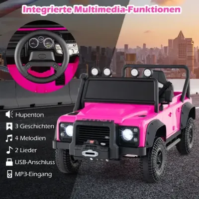 Dětské elektrické auto Land Rover Defender, elektromobil s rodičovským dálkovým ovládáním, celoodpružené, světlomety, růžová