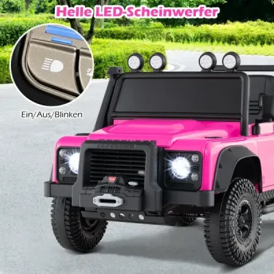 Dětské elektrické auto Land Rover Defender, elektromobil s rodičovským dálkovým ovládáním, celoodpružené, světlomety, růžová