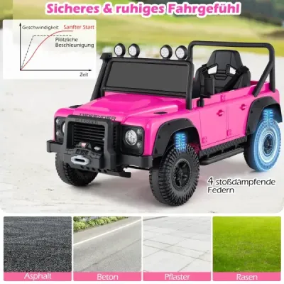 Dětské elektrické auto Land Rover Defender, elektromobil s rodičovským dálkovým ovládáním, celoodpružené, světlomety, růžová