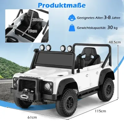 Elektrické auto Land Rover Defender pro děti s dálkovým ovládáním od rodičů, bílé