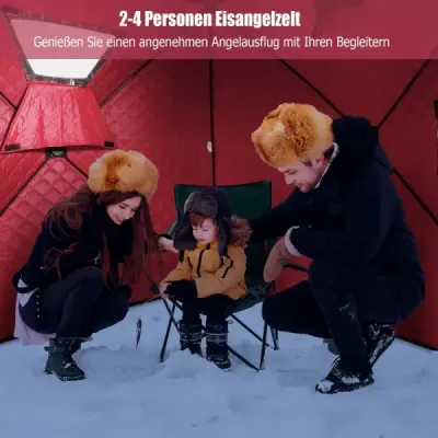 Izolovaný rozkládací stan pro rybaření na ledě s polstrovanými bavlněnými stěnami a okny, červený stan na ochranu před lede