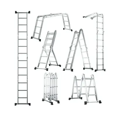 Víceúčelový žebřík 7 v 1 z hliníku, lešenářský žebřík, nosnost až 150 kg, 370,5 cm, stříbrná