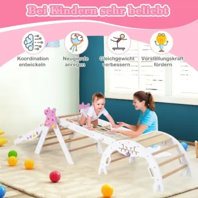 4dílná sada prolézačky se skluzavkou, lezeckým obloukem a sítí. Skládací lezecký trojúhelník, bílý.