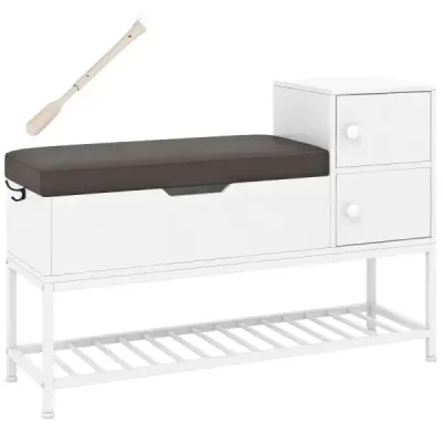 Botník s výklopným víkem, sedákem a 2 dvířky, botník/botník, 100 x 30 x 68 cm