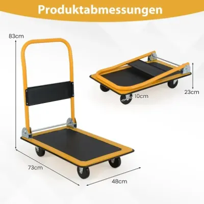 Skládací přepravní vozíky s nosností až 150 kg, plošinové vozíky s otočnými kolečky o 360° a rukojetí, oranžové