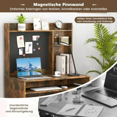 Počítačový stůl s magnetickou nástěnkou, kancelářský stůl s přihrádkou a odkládacím prostorem pro klávesnici, hnědý