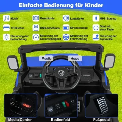 Dětské elektrické auto s elektrickým sklápěčem a dálkovým ovládáním 12V dětské auto modré