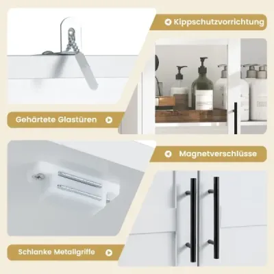 Skříňka na smeták se 2 háčky a skleněnými dvířky Dřevěná vysoká skříňka Víceúčelová skříňka Skříňka do domácnosti
