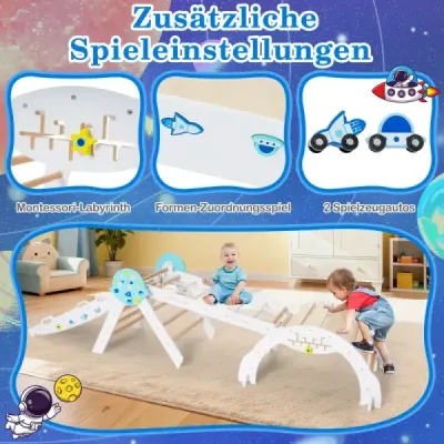 Sada 9 v 1 Montessori prolézaček s lezeckým obloukem, lezeckým lanem a žebříkem, dřevěný lezecký trojúhelník, bílá