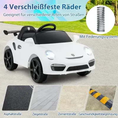 12V dětské elektrické auto s dálkovým ovládáním a pozvolným startem, licencované elektrické vozidlo Porsche, bílé