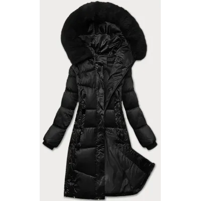 Zimowa pikowana kurtka plus size z kapturem S\'west czarna (B8267-1)