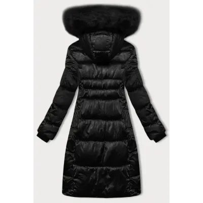 Zimowa pikowana kurtka plus size z kapturem S\'west czarna (B8267-1)