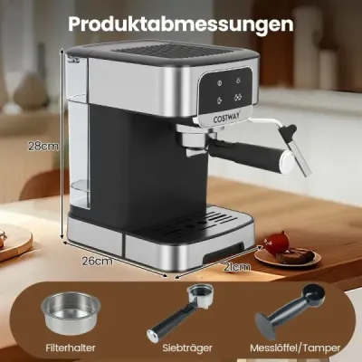 Espresso kávovar 20 barů 1200 W Espresso kávovar s napěňovačem mléka s parou 18l odnímatelná nádržka na vodu Černá