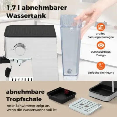 Portafiltrový kávovar s napěňovačem mléka, 20barový espresso kávovar s dotykovou obrazovkou