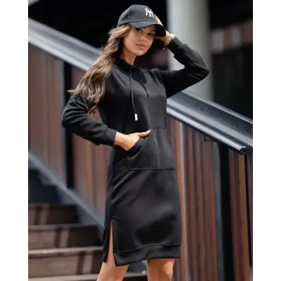 Ležérní šaty s kapucí černé MODA523