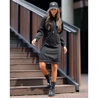 Ležérní šaty s kapucí černé MODA523