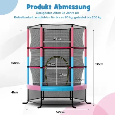 Ø165cm zahradní trampolína s bezpečnostní sítí Trampolína do 135KG s nosností pro děti od 3 let Macaron