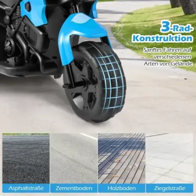6V dětská motorka, tříkolový elektrický motocykl s LED světlometem, pedál, baterie, elektrické autíčko, tmavě modrá