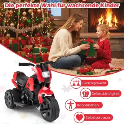 6V dětská motorka 3kolová elektrická motorka s LED světlometem nožní pedál elektrické autíčko na baterie červená