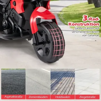 6V dětská motorka 3kolová elektrická motorka s LED světlometem nožní pedál elektrické autíčko na baterie červená
