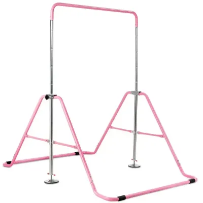 Dětská gymnastická hrazda, výškově nastavitelná, hrazda 90-130 cm, skládací, růžová