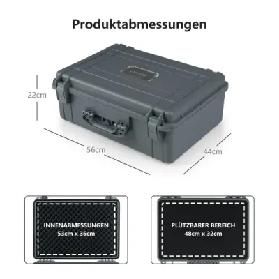 22" pevné pouzdro na fotoaparát, univerzální nastavitelné vodotěsné pevné pouzdro, šedé