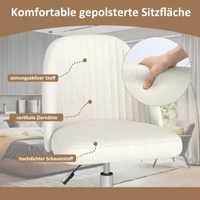 Otočné křeslo bez područek, výškově nastavitelné toaletní křeslo, kancelářská židle, židle do domácí kanceláře, béžová