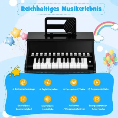 25klávesové mini digitální piano pro děti, elektrické piano s nastavitelnou rychlostí, černé