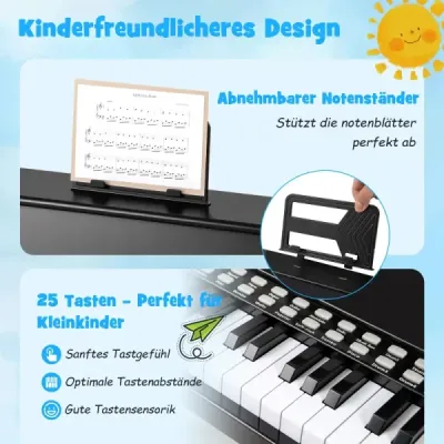 25klávesové mini digitální piano pro děti, elektrické piano s nastavitelnou rychlostí, černé