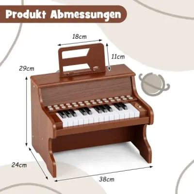 25klávesové mini digitální piano pro děti, elektrické piano s nastavitelnou rychlostí, hnědé