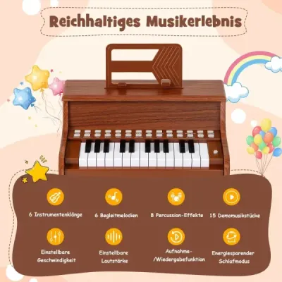 25klávesové mini digitální piano pro děti, elektrické piano s nastavitelnou rychlostí, hnědé