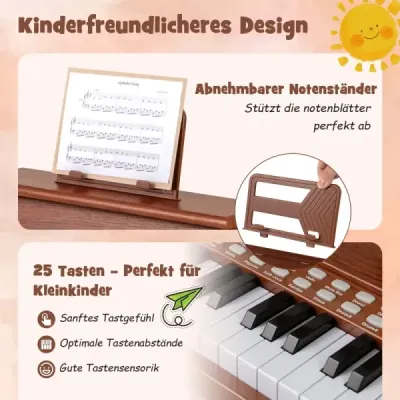 25klávesové mini digitální piano pro děti, elektrické piano s nastavitelnou rychlostí, hnědé