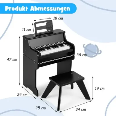 25klávesové mini digitální piano se stoličkou, dětské piano s nastavitelnou rychlostí, černé