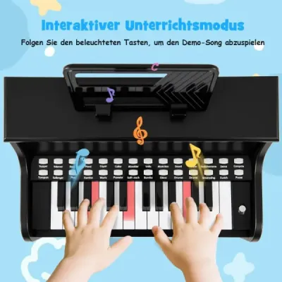 25klávesové mini digitální piano se stoličkou, dětské piano s nastavitelnou rychlostí, černé