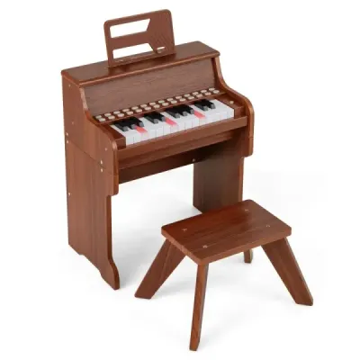 25klávesové mini digitální piano se stoličkou, dětské piano s nastavitelnou rychlostí, hnědé