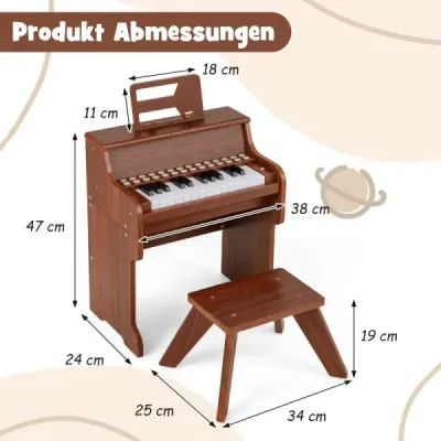 25klávesové mini digitální piano se stoličkou, dětské piano s nastavitelnou rychlostí, hnědé