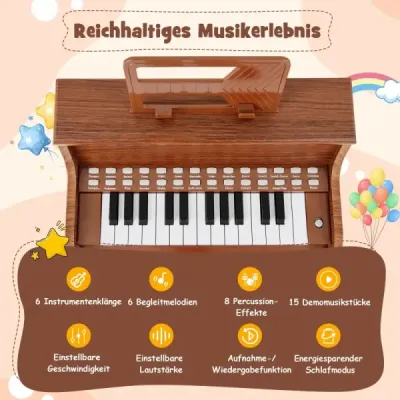 25klávesové mini digitální piano se stoličkou, dětské piano s nastavitelnou rychlostí, hnědé