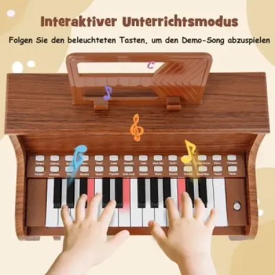25klávesové mini digitální piano se stoličkou, dětské piano s nastavitelnou rychlostí, hnědé