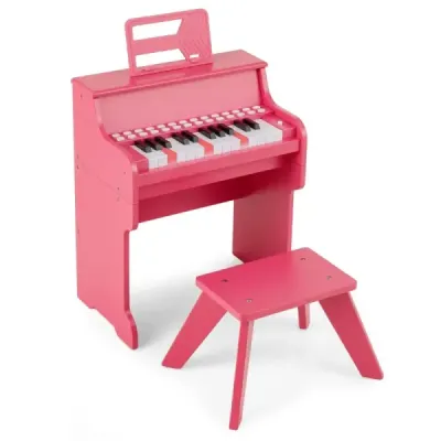 25klávesové mini digitální piano se stoličkou, dětské piano s nastavitelnou rychlostí, růžové