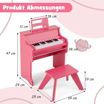 25klávesové mini digitální piano se stoličkou, dětské piano s nastavitelnou rychlostí, růžové