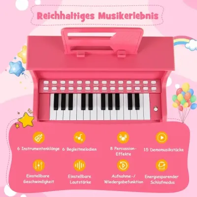 25klávesové mini digitální piano se stoličkou, dětské piano s nastavitelnou rychlostí, růžové