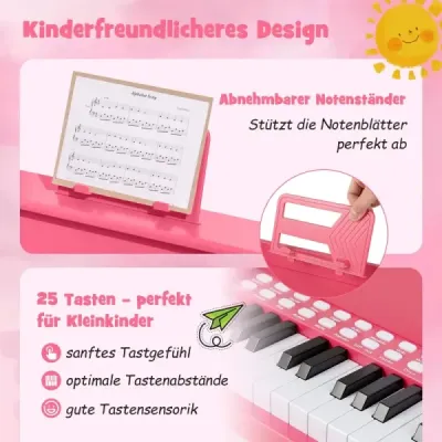 25klávesové mini digitální piano se stoličkou, dětské piano s nastavitelnou rychlostí, růžové