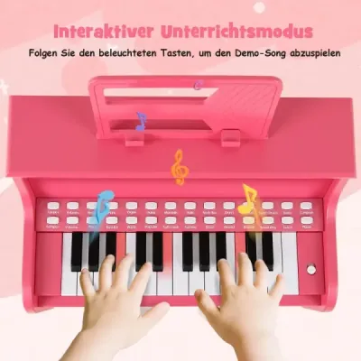 25klávesové mini digitální piano se stoličkou, dětské piano s nastavitelnou rychlostí, růžové