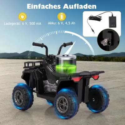 6V dětská elektrická čtyřkolka s funkcí jízdy vpřed a vzad, dětská čtyřkolka, elektrické auto, černé
