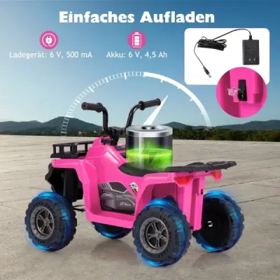6V dětská elektrická čtyřkolka s funkcí jízdy vpřed a vzad, dětská čtyřkolka, elektrické auto, růžová