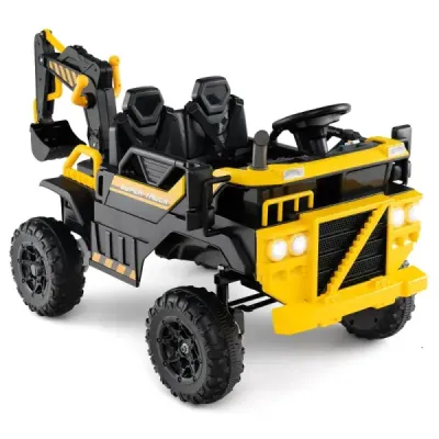 24V elektrický dětský šlapací bagr s pohonem 4x4 a dálkovým ovládáním, stavební vozidlo pro děti od 3 let, žlutý