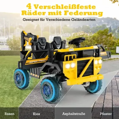 24V elektrický dětský šlapací bagr s pohonem 4x4 a dálkovým ovládáním, stavební vozidlo pro děti od 3 let, žlutý