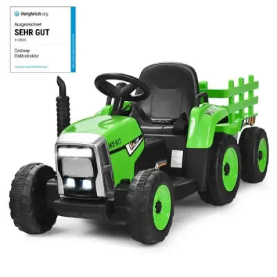 12 V dětský traktor s přívěsem Elektrické autíčko na baterie žluté