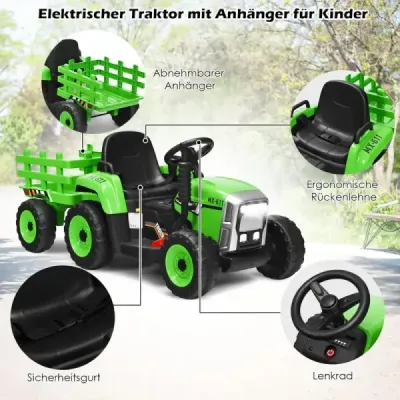 12 V dětský traktor s přívěsem Elektrické autíčko na baterie žluté