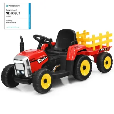 12 V dětský traktor s přívěsem Elektrické autíčko na baterie žluté